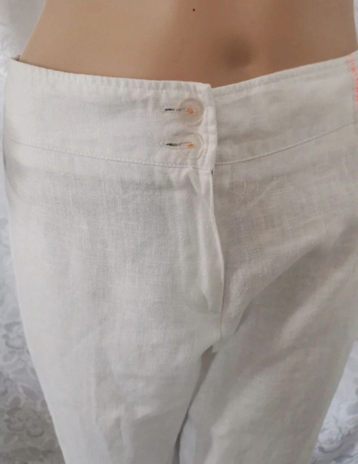Pantacourt en lin blanc et orange – Taille 36. La Mode Est À Vous - photo numéro 3