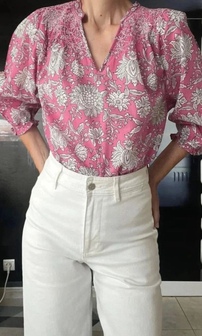 Blouse imprimée en coton bio fushia Libellule - photo numéro 4