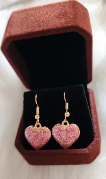 💎Boucles d'oreilles Dorés Pendantes Coeurs roses Pailletées 💎