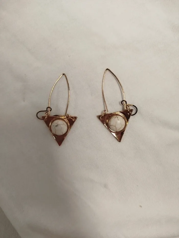 Boucles d'oreilles femme crochet attache - pierre effet marbre