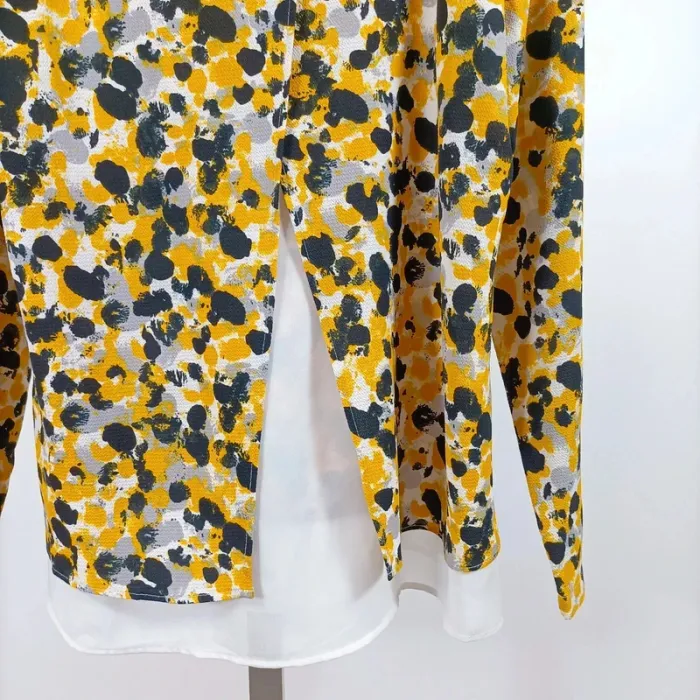 Blouse jaune fleurie débardeur superposé – manches longues, dos ouvert, M A1070 - photo numéro 9