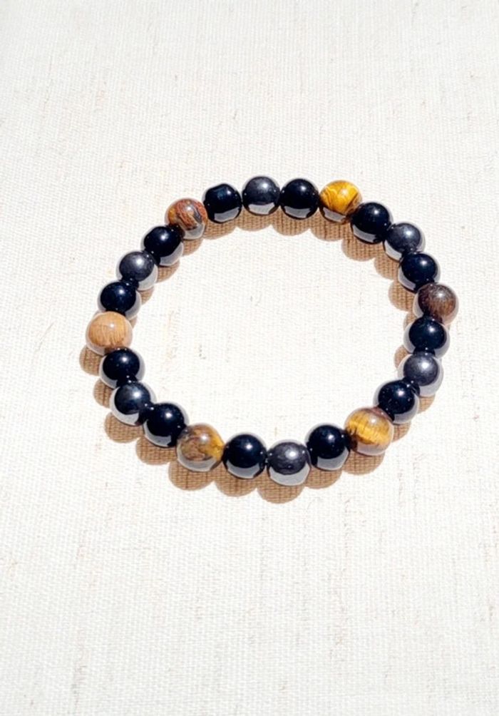 Bracelet perles hématite et œil de tigre – style sobre et élégant