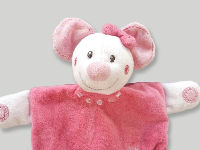 Doudou souris plat velours rose fleurs Nicotoy 26 cm - photo numéro 5