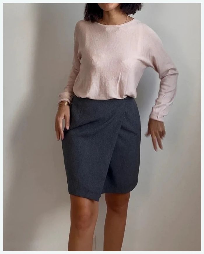Jupe portefeuille gris anthracite vintage grey skirt t 36 très bon état - photo numéro 4
