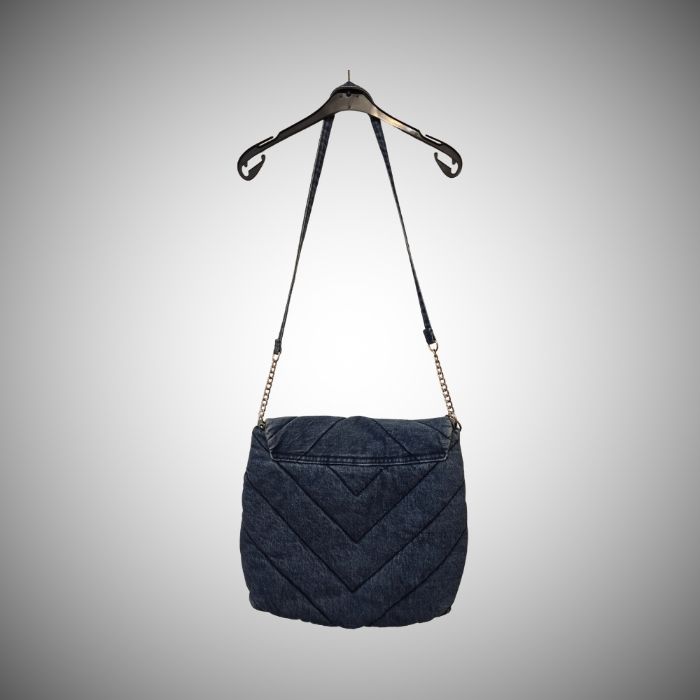 Sac Bandoulière Calliope – Jean Délavé Matelassé Noir/Gris – Chaîne Dorée – Charms Paris – 35 x 15 x 30 cm – Bon État - photo numéro 2