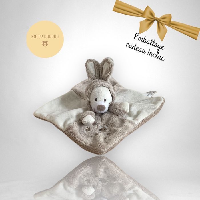 Peluche Doudou ours lapin beige carre Nicotoy DP139