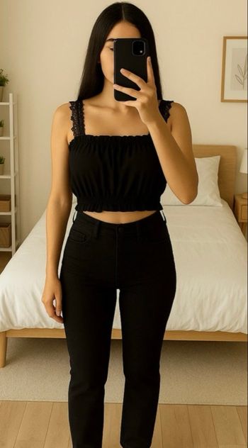 Crop top noir broderie xxs