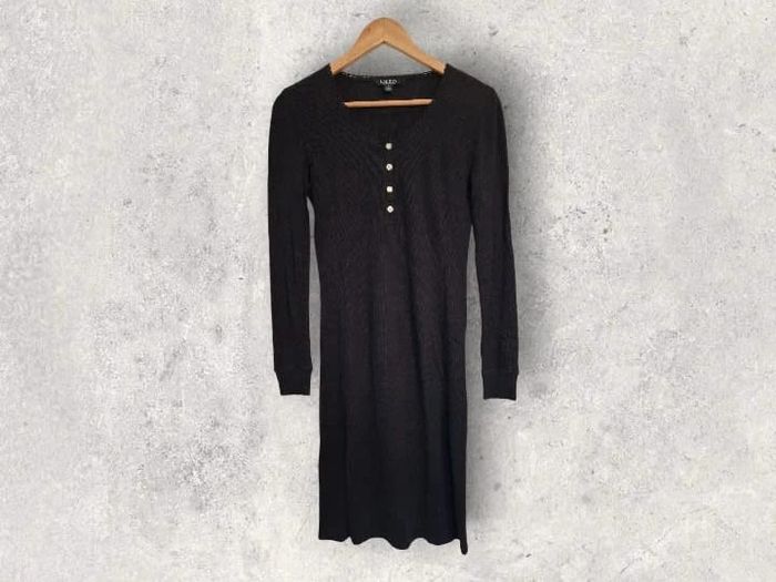 Robe mi longue noir en coton nid d'abeille Ralph Lauren taille S