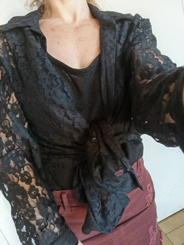 💎Chemise femme sexy raffiné noir dentelle t L 40 - photo numéro 2