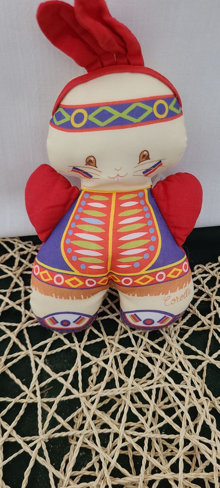 Peluche lapin indien en tissu Corolle, Vintage grelot - photo numéro 5