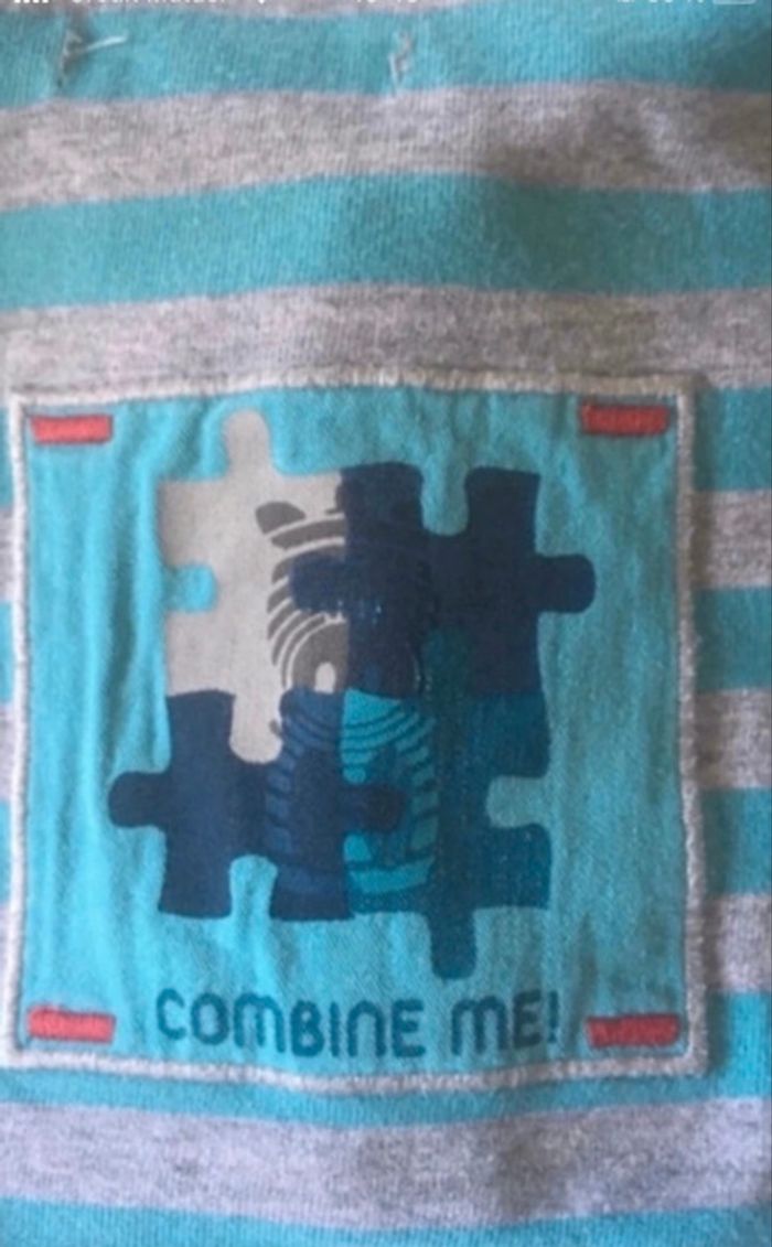 Polo manches longues garçon BON ÉTAT taille 23 mois couleurs turquoise et gris - photo numéro 3