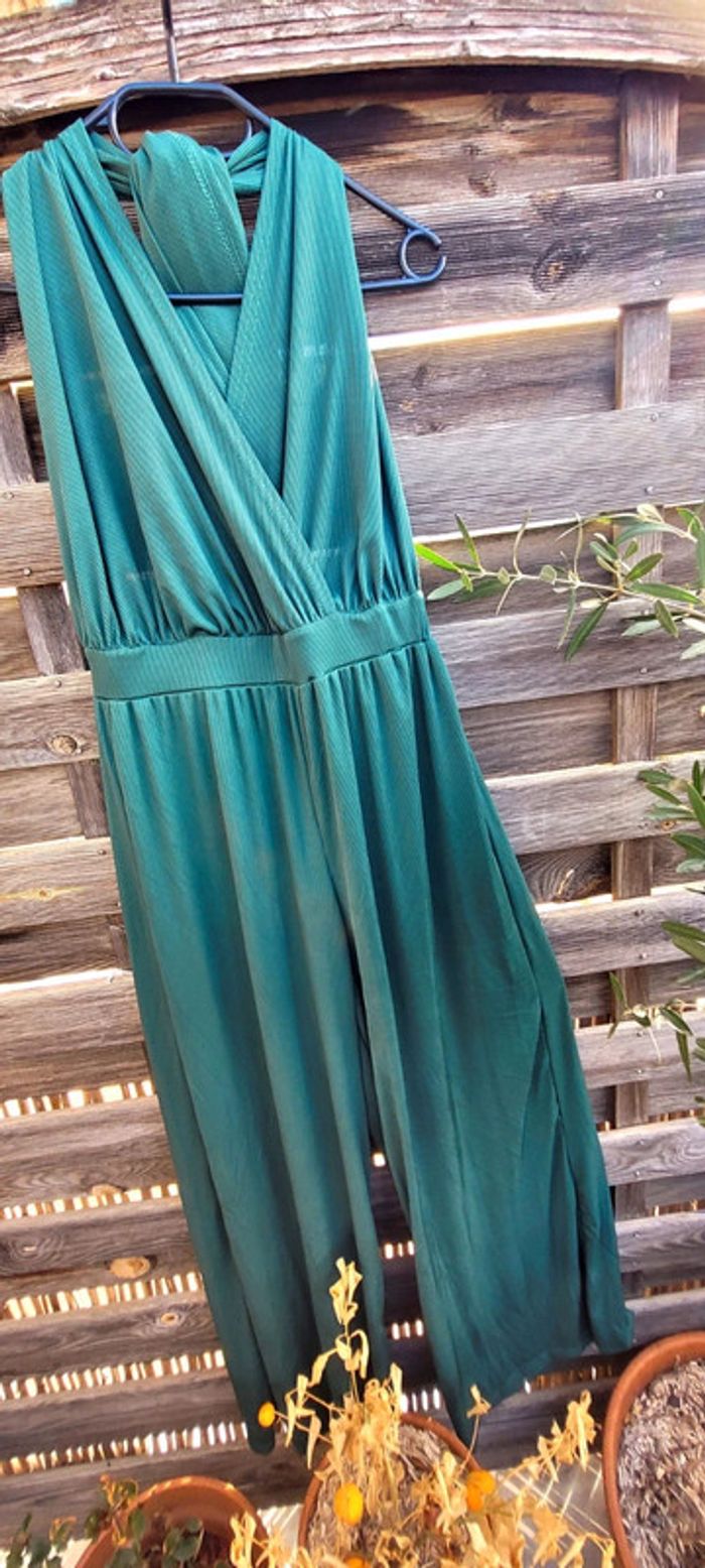 Magnifique combinaison Bohême Chic dos nu longue vert foncé nœud multi solutions taille M Neuf - photo numéro 6