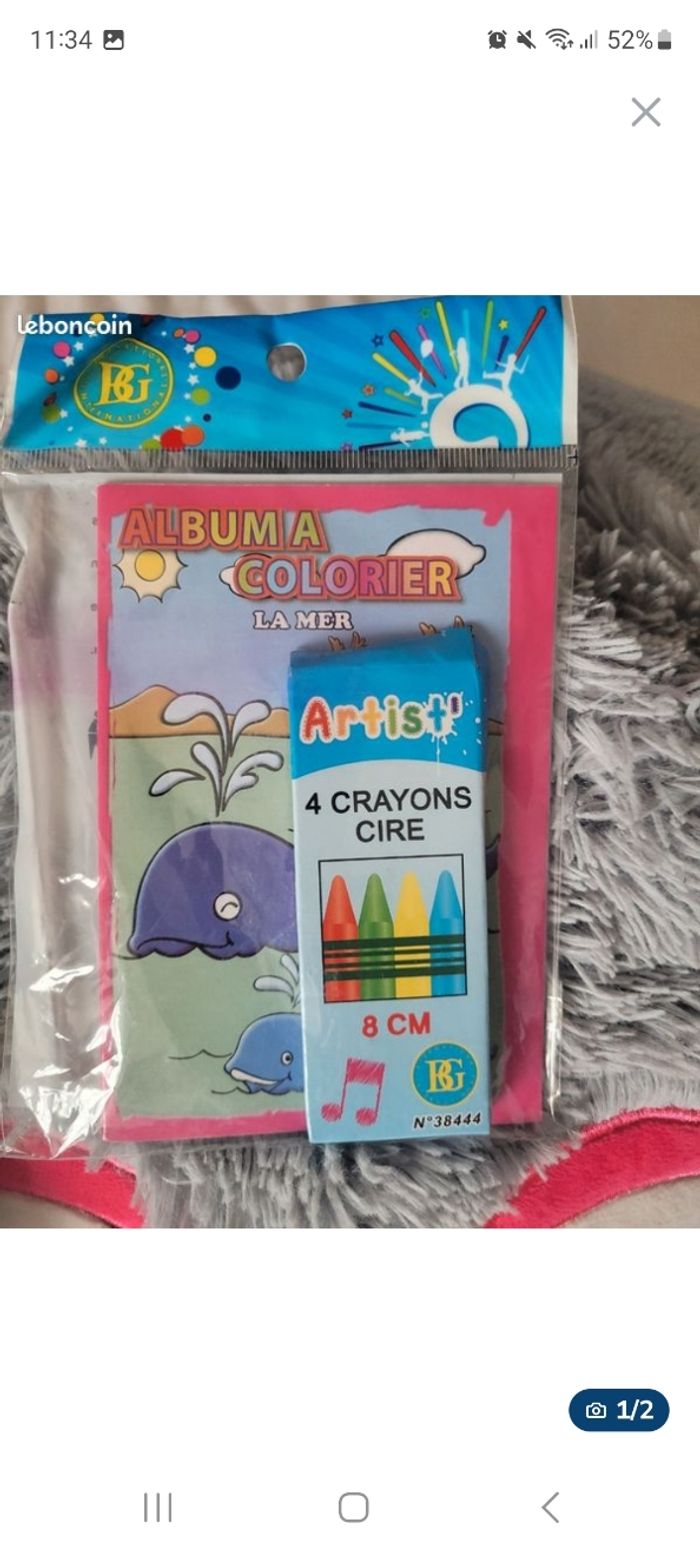 Mini-album à colorier la Mer+4 crayons de cire
