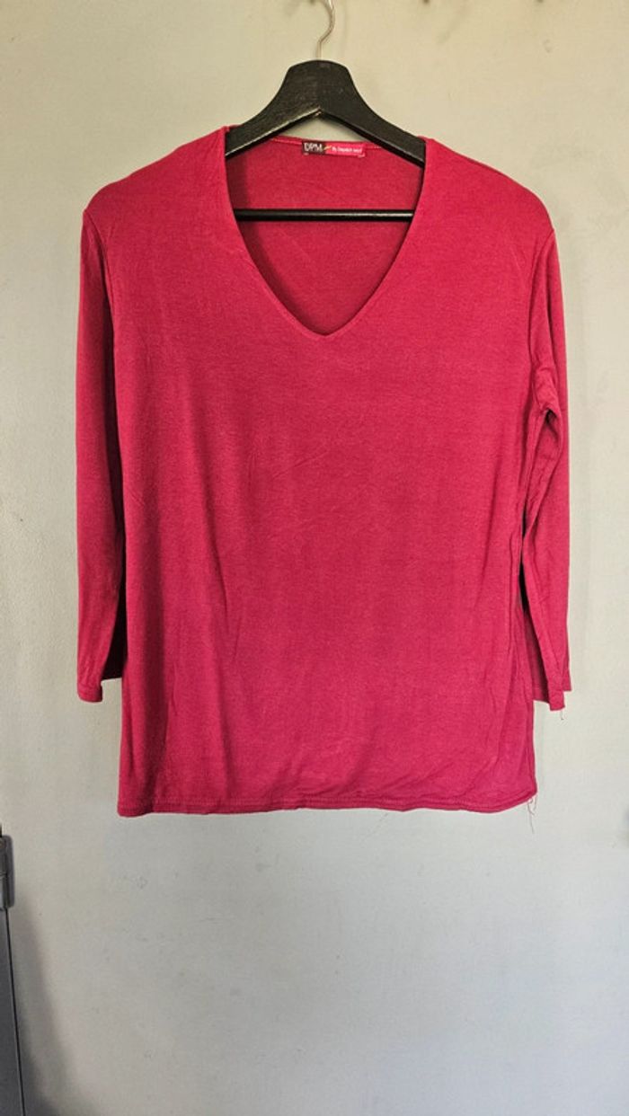 Top framboise manches 3/4 col V- DPM by Depech Mod T.5