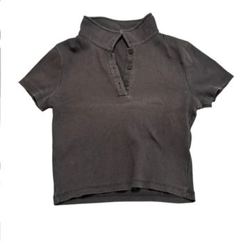 Haut t shirt polo court crop top d'été léger noir