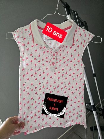 Tee-shirt  type polo FLAMANT ROSE 10 ans fille