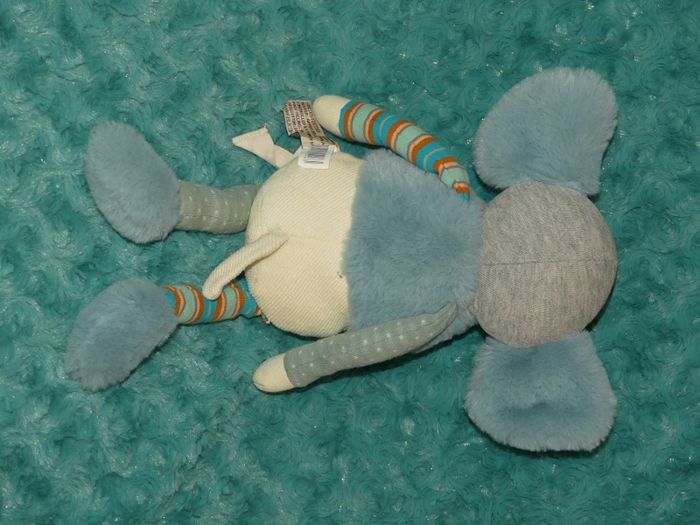 Doudou éléphant Bukowski natural bleu crème🐻tbe - photo numéro 3