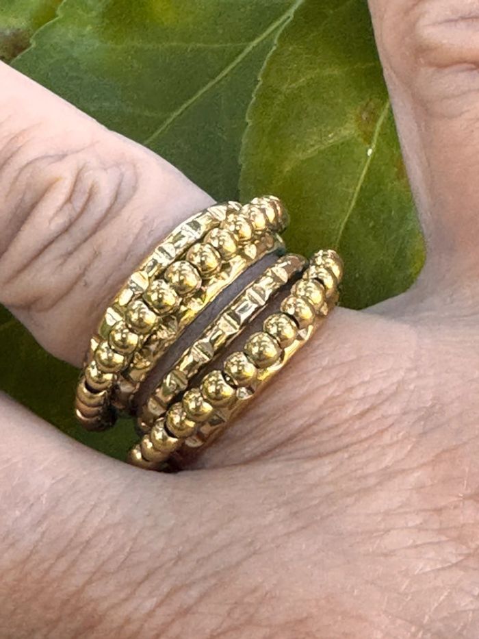 Bague large réglable habaha Paris acier inoxydable or boules reliefs