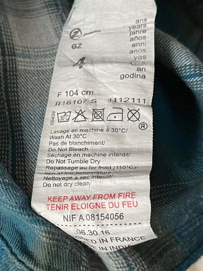 Super petite chemise en 93% coton à carreaux tons turquoise vert / bleu canard et boutons pression - photo numéro 7