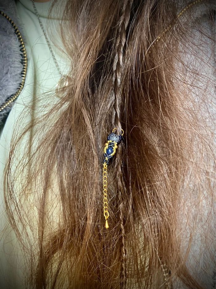 Bijou de cheveux, tresse/dread, macramé pierre Agate bleue - photo numéro 3
