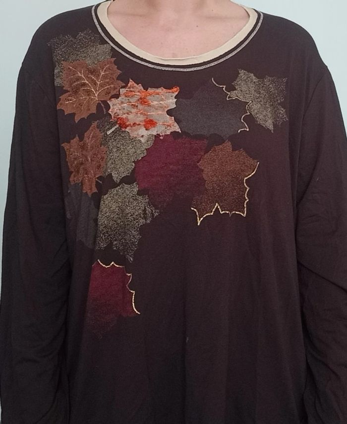 Haut manches longues motif feuilles taille 44 - photo numéro 2