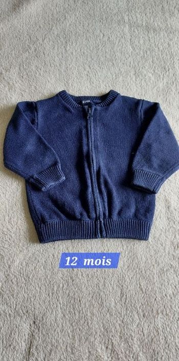 Gilet zippé bébé garçon col rond 12 mois