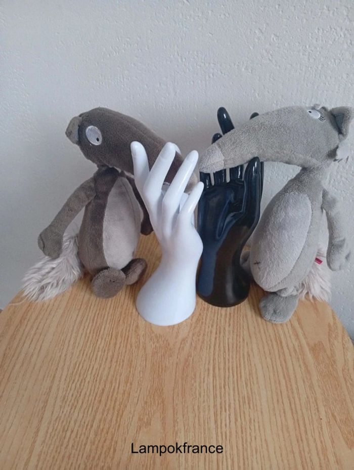 Lot petit loup et pour 25cm bon état animaux en peluche
