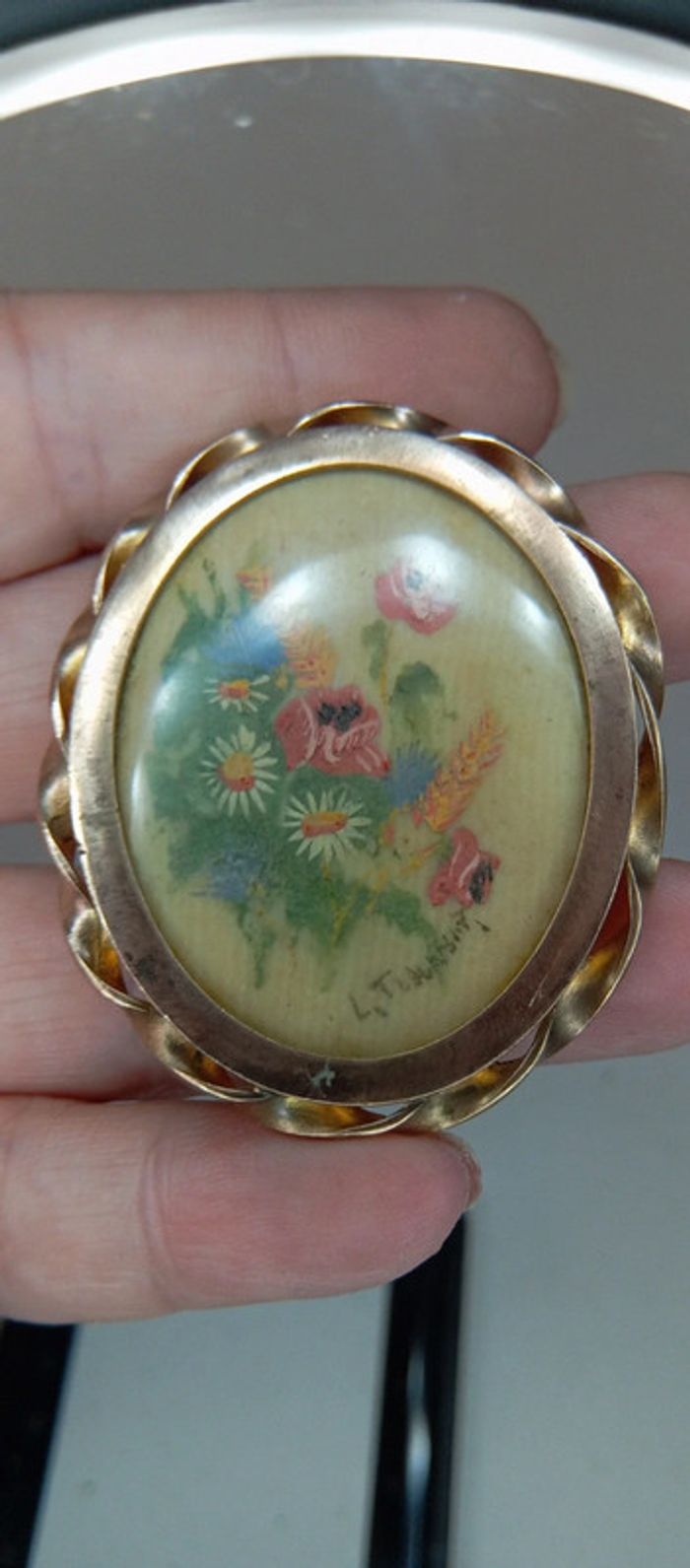Broche ancienne peinture miniature signée - photo numéro 2