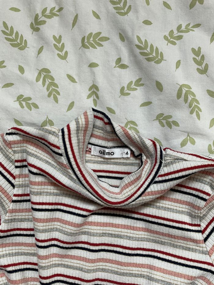 sous pull col montant blanc rayé noir et rouge 4 ans gémo - photo numéro 3