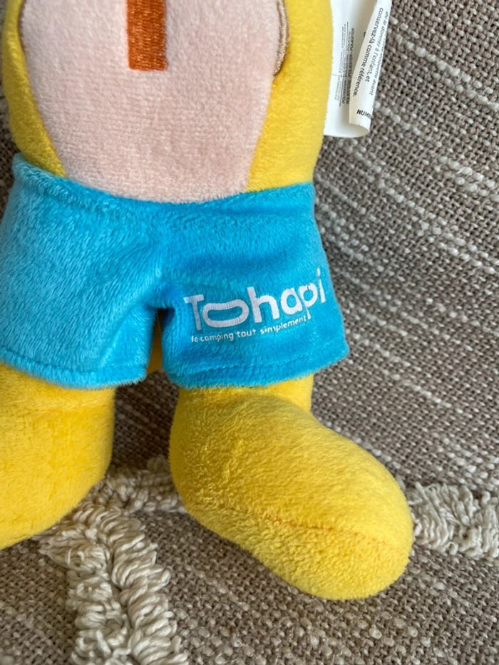 Peluche doudou 32cm tohapi chat jaune et bleu très bon état - photo numéro 3