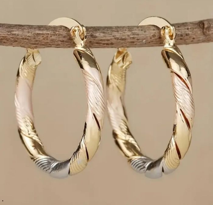 Boucles d'oreilles créoles tricolores en acier inoxydable - photo numéro 2