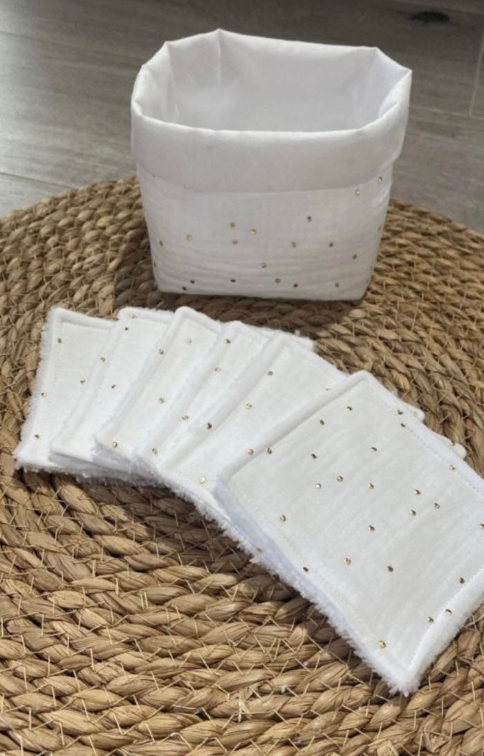 Panier + 6 lingettes lavables double gaze blanc