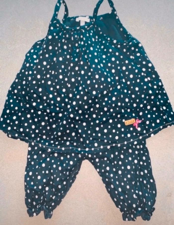 Combi short Absorba 6 mois tbe noir à pois blanc ensemble 1 pièce pression entre les jambes