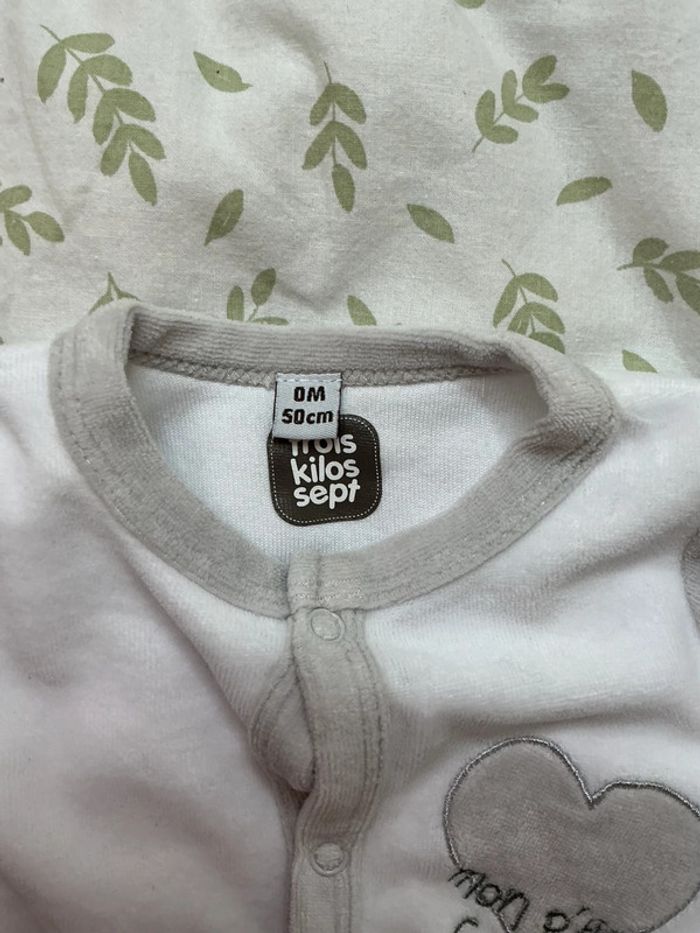 pyjama grenouillère en velours blanc et gris 3 mois ouverture devant 3 kilos sept - photo numéro 6