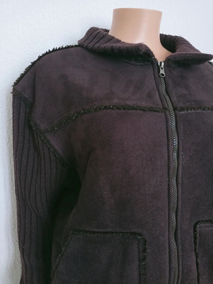 Veste mi pull/suédine marron intérieur fourré L V* - photo numéro 2