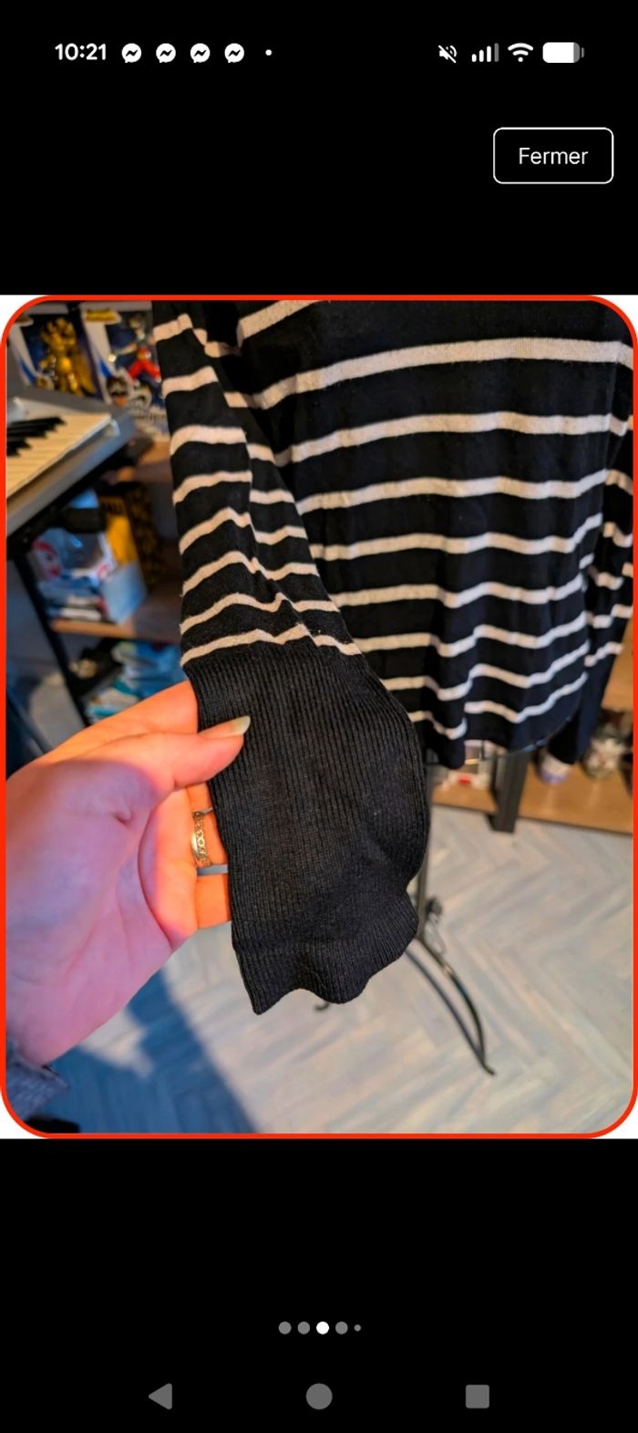 Pull marin noir et blanc ONLY - Détails boutons dorés - Taille XS - photo numéro 3