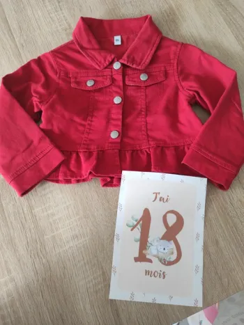 Veste jean rouge bebe fille