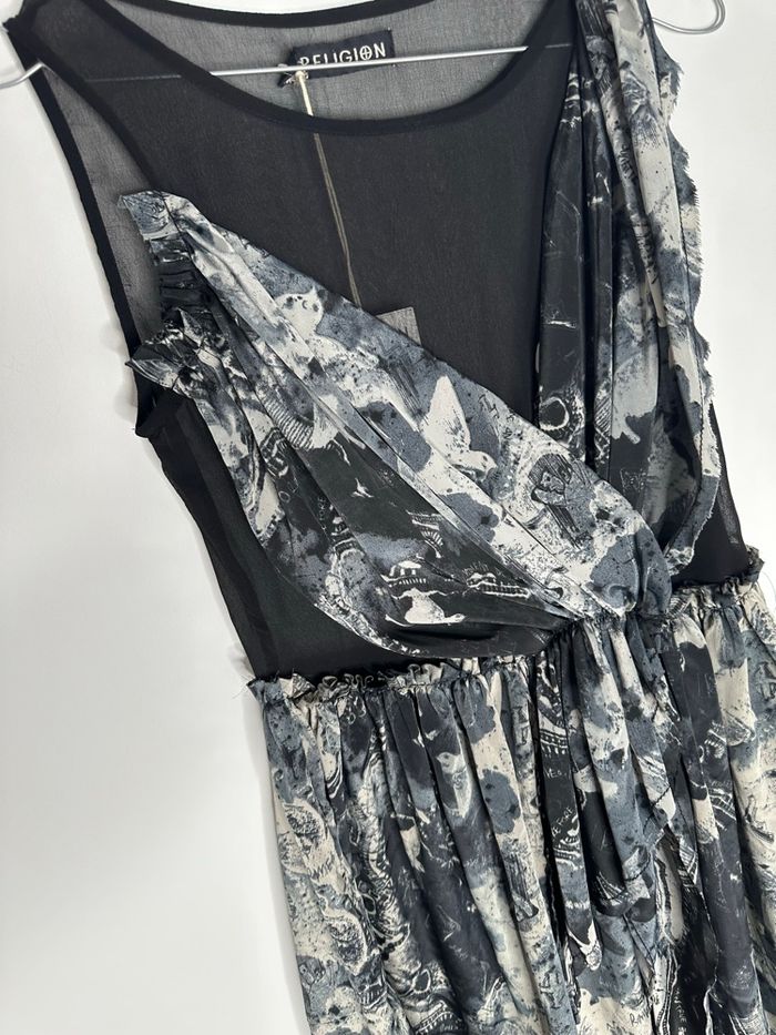 Robe bariolée noire et grise tulle mesh neuve Religion T34 XS - photo numéro 3