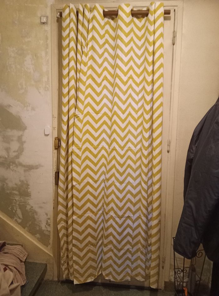 2 Rideaux à chevrons crème/vert anis , 139x240 cm - photo numéro 2
