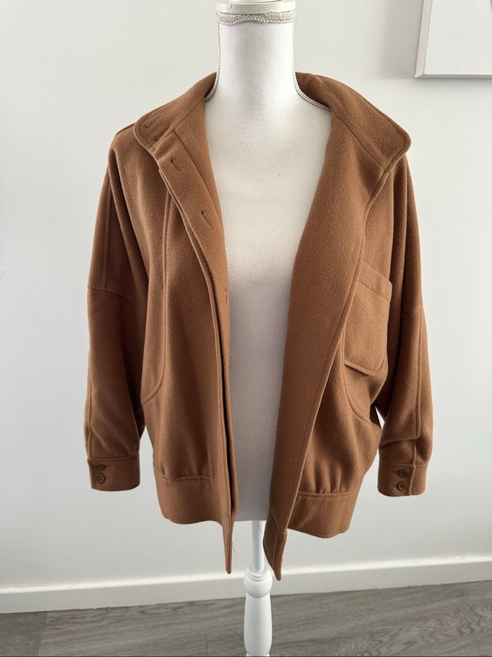 Manteau court oversize beige camel en cachemire et laine Vintage T40 L - photo numéro 2