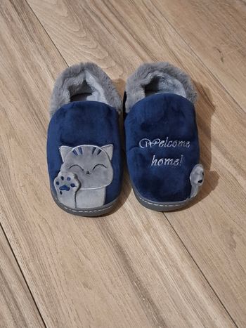Pantoufle enfant Mixte hiver chat bleu gris