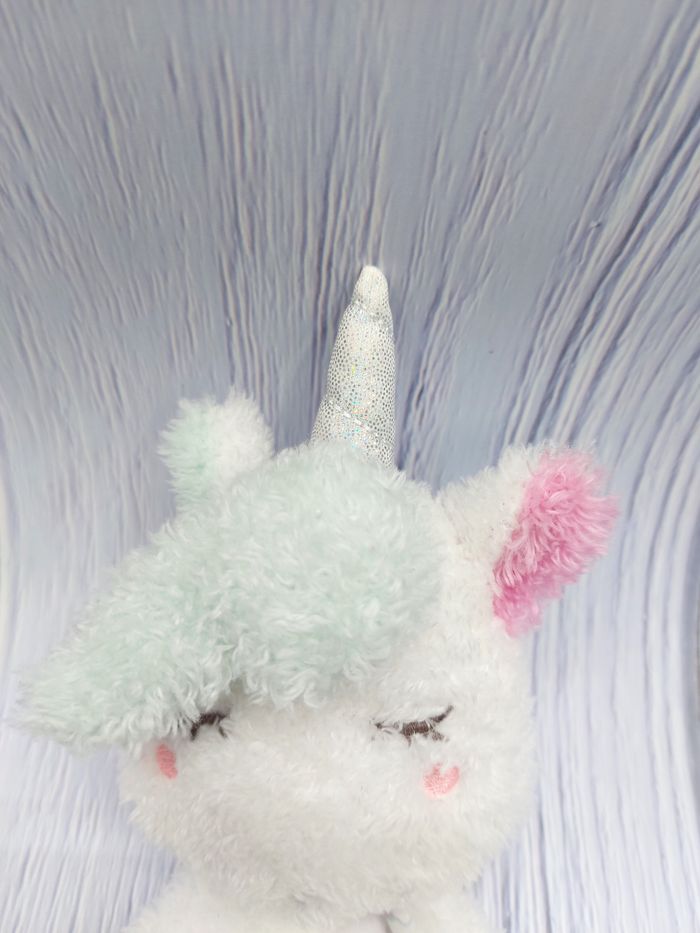 Doudou plat licorne blanc vert rose bébé douceur Babou grelot arc-en-ciel - photo numéro 7