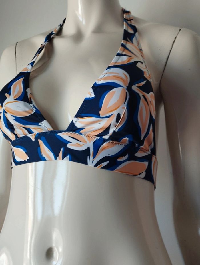 Maillot de bain 2 pièces Paddé feuillage bleu encre taille 36 - photo numéro 3