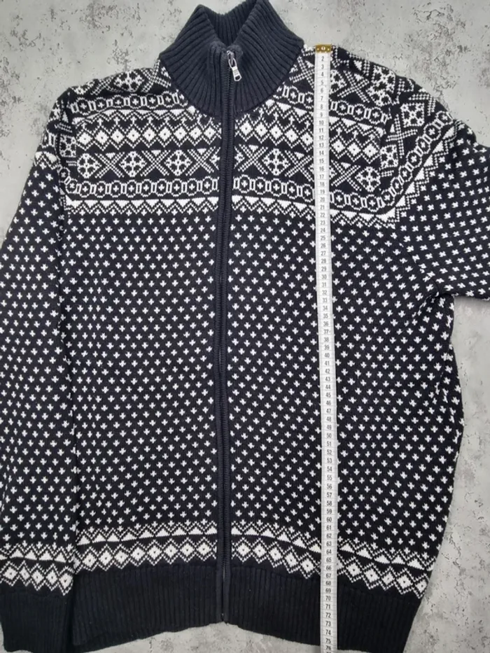 Veste zippée en maille jacquard Tommy Hilfiger – Noir & blanc – Taille XL Hommes (mesures en photos) - photo numéro 7