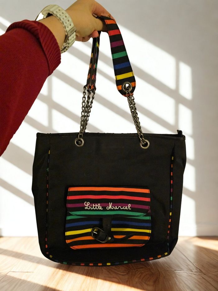 Sac Little Marcel noir à rayures multicolores – tendance & pratique - photo numéro 1