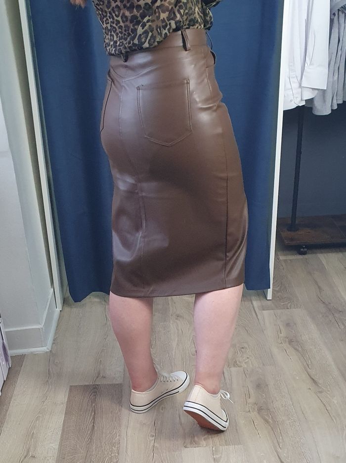 Jupe mi-longue simili cuir Madrid marron Taille S - photo numéro 5