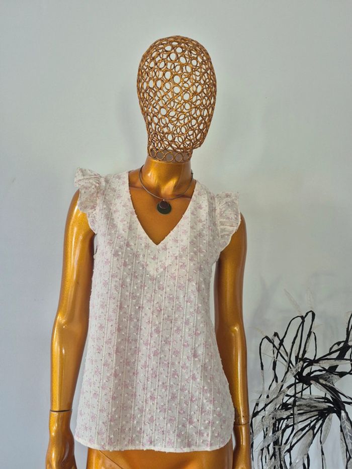 Blouse Manches Courtes Femme Crème et Rose Taille S/36