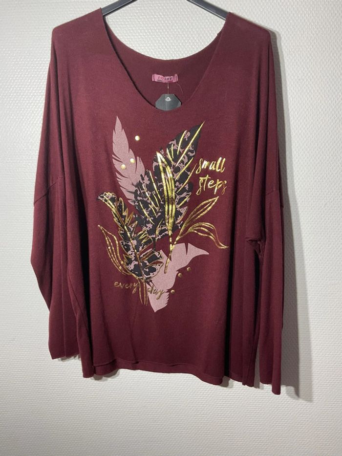 Pull « feuilles » femme taille unique (40-46)- just me - neuf avec étiquette