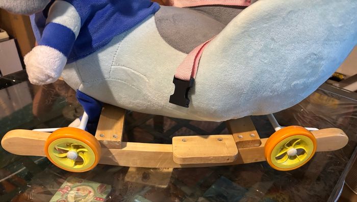 Jouet peluche lapin à bascule ou à roulettes - photo numéro 5