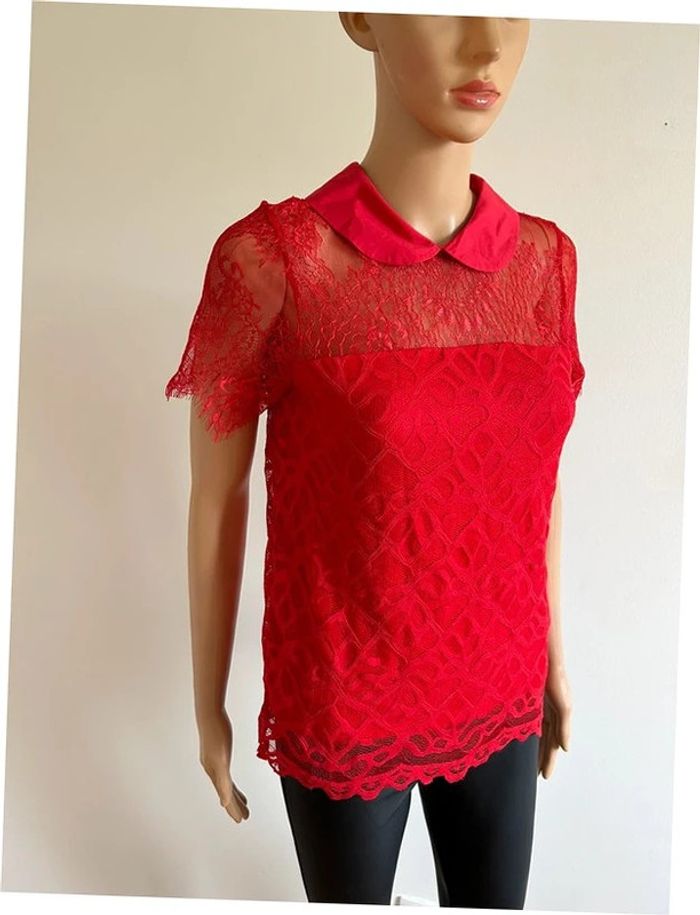 Haut rouge en dentelle à manches courtes Morgan taille S jamais porté - photo numéro 2